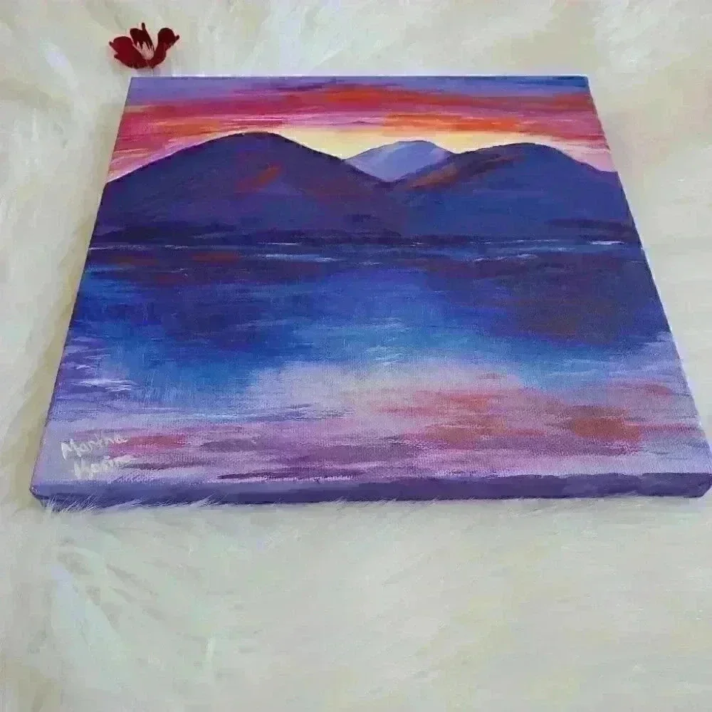 Home wall art acrylic sunset lake painting